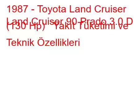 1987 - Toyota Land Cruiser
Land Cruiser 90 Prado 3.0 D (130 Hp) Yakıt Tüketimi ve Teknik Özellikleri