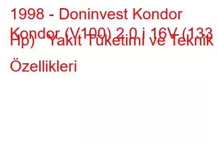 1998 - Doninvest Kondor
Kondor (V100) 2.0 i 16V (133 Hp) Yakıt Tüketimi ve Teknik Özellikleri