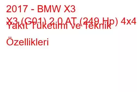 2017 - BMW X3
X3 (G01) 2.0 AT (249 Hp) 4x4 Yakıt Tüketimi ve Teknik Özellikleri