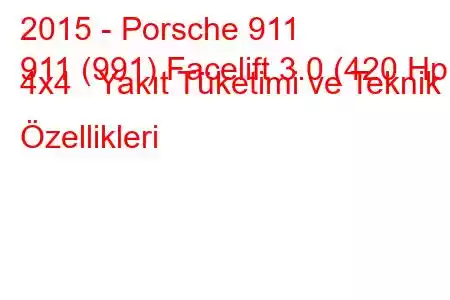 2015 - Porsche 911
911 (991) Facelift 3.0 (420 Hp) 4x4 Yakıt Tüketimi ve Teknik Özellikleri