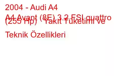 2004 - Audi A4
A4 Avant (8E) 3.2 FSI quattro (255 Hp) Yakıt Tüketimi ve Teknik Özellikleri