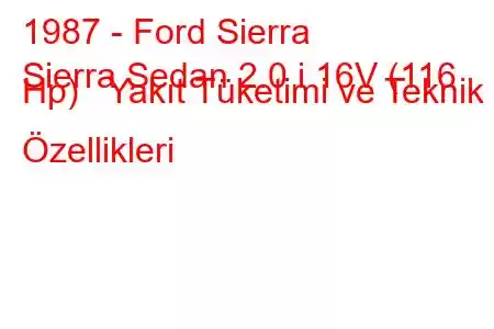 1987 - Ford Sierra
Sierra Sedan 2.0 i 16V (116 Hp) Yakıt Tüketimi ve Teknik Özellikleri