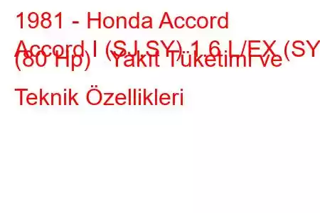 1981 - Honda Accord
Accord I (SJ,SY) 1.6 L/EX (SY) (80 Hp) Yakıt Tüketimi ve Teknik Özellikleri