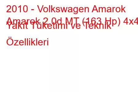 2010 - Volkswagen Amarok
Amarok 2.0d MT (163 Hp) 4x4 Yakıt Tüketimi ve Teknik Özellikleri