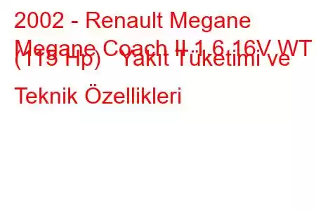 2002 - Renault Megane
Megane Coach II 1.6 16V WT (115 Hp) Yakıt Tüketimi ve Teknik Özellikleri