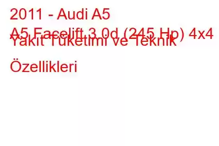 2011 - Audi A5
A5 Facelift 3.0d (245 Hp) 4x4 Yakıt Tüketimi ve Teknik Özellikleri