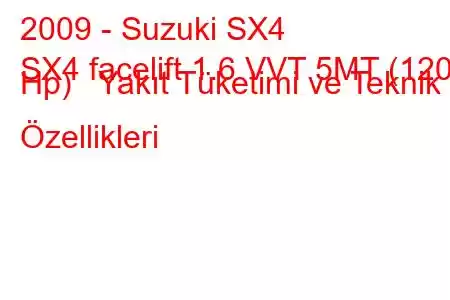 2009 - Suzuki SX4
SX4 facelift 1.6 VVT 5MT (120 Hp) Yakıt Tüketimi ve Teknik Özellikleri