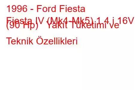 1996 - Ford Fiesta
Fiesta IV (Mk4-Mk5) 1.4 i 16V (90 Hp) Yakıt Tüketimi ve Teknik Özellikleri