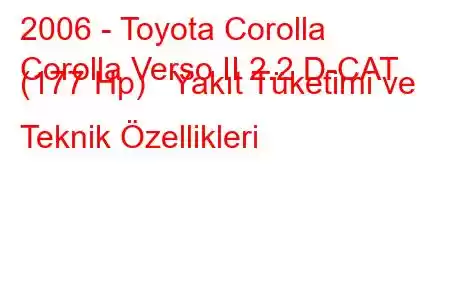 2006 - Toyota Corolla
Corolla Verso II 2.2 D-CAT (177 Hp) Yakıt Tüketimi ve Teknik Özellikleri