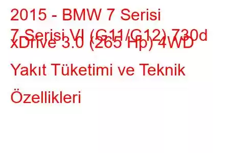 2015 - BMW 7 Serisi
7 Serisi VI (G11/G12) 730d xDrive 3.0 (265 Hp) 4WD Yakıt Tüketimi ve Teknik Özellikleri