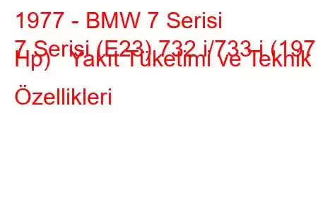 1977 - BMW 7 Serisi
7 Serisi (E23) 732 i/733 i (197 Hp) Yakıt Tüketimi ve Teknik Özellikleri