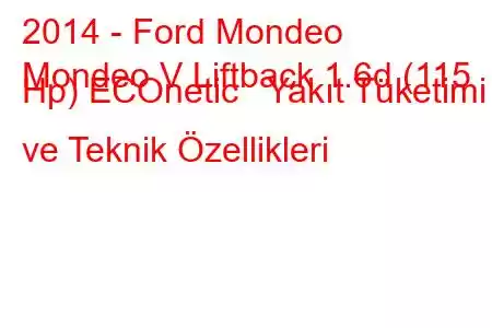 2014 - Ford Mondeo
Mondeo V Liftback 1.6d (115 Hp) ECOnetic Yakıt Tüketimi ve Teknik Özellikleri