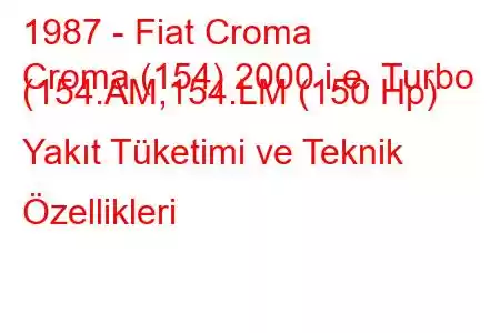 1987 - Fiat Croma
Croma (154) 2000 i.e. Turbo (154.AM,154.LM (150 Hp) Yakıt Tüketimi ve Teknik Özellikleri