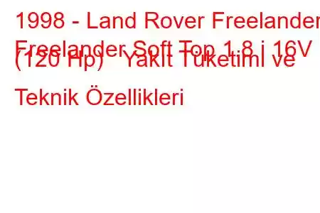 1998 - Land Rover Freelander
Freelander Soft Top 1.8 i 16V (120 Hp) Yakıt Tüketimi ve Teknik Özellikleri