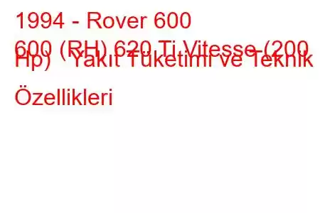 1994 - Rover 600
600 (RH) 620 Ti Vitesse (200 Hp) Yakıt Tüketimi ve Teknik Özellikleri