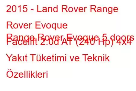 2015 - Land Rover Range Rover Evoque
Range Rover Evoque 5 doors Facelift 2.0d AT (240 Hp) 4x4 Yakıt Tüketimi ve Teknik Özellikleri