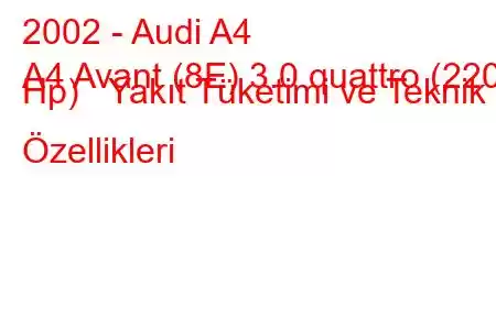 2002 - Audi A4
A4 Avant (8E) 3.0 quattro (220 Hp) Yakıt Tüketimi ve Teknik Özellikleri