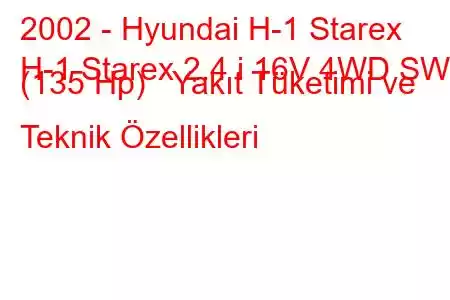 2002 - Hyundai H-1 Starex
H-1 Starex 2.4 i 16V 4WD SWB (135 Hp) Yakıt Tüketimi ve Teknik Özellikleri