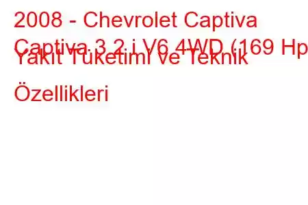 2008 - Chevrolet Captiva
Captiva 3.2 i V6 4WD (169 Hp) Yakıt Tüketimi ve Teknik Özellikleri