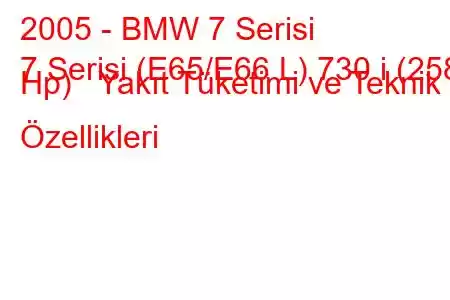 2005 - BMW 7 Serisi
7 Serisi (E65/E66 L) 730 i (258 Hp) Yakıt Tüketimi ve Teknik Özellikleri