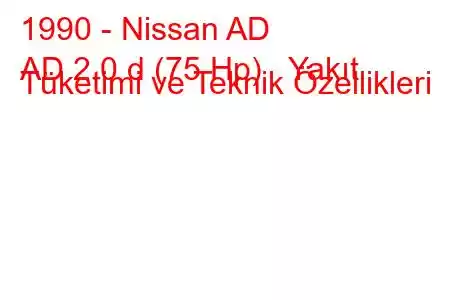 1990 - Nissan AD
AD 2.0 d (75 Hp) Yakıt Tüketimi ve Teknik Özellikleri