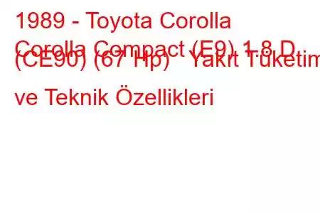 1989 - Toyota Corolla
Corolla Compact (E9) 1.8 D (CE90) (67 Hp) Yakıt Tüketimi ve Teknik Özellikleri