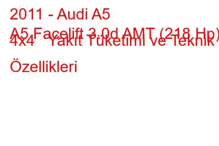 2011 - Audi A5
A5 Facelift 3.0d AMT (218 Hp) 4x4 Yakıt Tüketimi ve Teknik Özellikleri