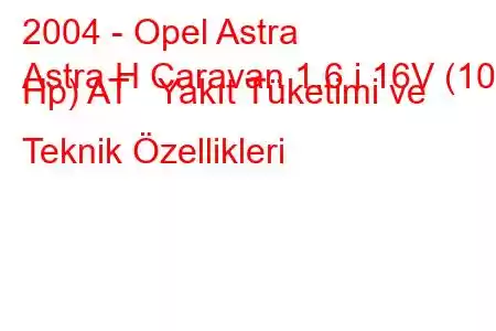 2004 - Opel Astra
Astra H Caravan 1.6 i 16V (105 Hp) AT Yakıt Tüketimi ve Teknik Özellikleri