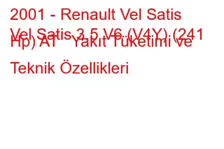 2001 - Renault Vel Satis
Vel Satis 3.5 V6 (V4Y) (241 Hp) AT Yakıt Tüketimi ve Teknik Özellikleri