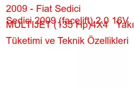 2009 - Fiat Sedici
Sedici 2009 (facelift) 2.0 16V MULTIJET (135 Hp)4X4 Yakıt Tüketimi ve Teknik Özellikleri