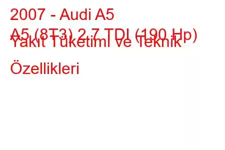 2007 - Audi A5
A5 (8T3) 2.7 TDI (190 Hp) Yakıt Tüketimi ve Teknik Özellikleri