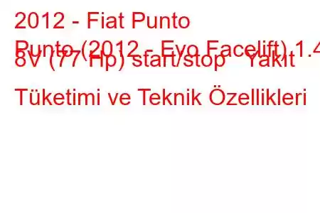 2012 - Fiat Punto
Punto (2012 - Evo Facelift) 1.4 8V (77 Hp) start/stop Yakıt Tüketimi ve Teknik Özellikleri