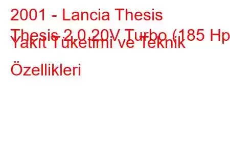 2001 - Lancia Thesis
Thesis 2.0 20V Turbo (185 Hp) Yakıt Tüketimi ve Teknik Özellikleri