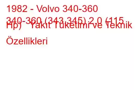 1982 - Volvo 340-360
340-360 (343,345) 2.0 (115 Hp) Yakıt Tüketimi ve Teknik Özellikleri