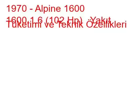 1970 - Alpine 1600
1600 1.6 (102 Hp) Yakıt Tüketimi ve Teknik Özellikleri