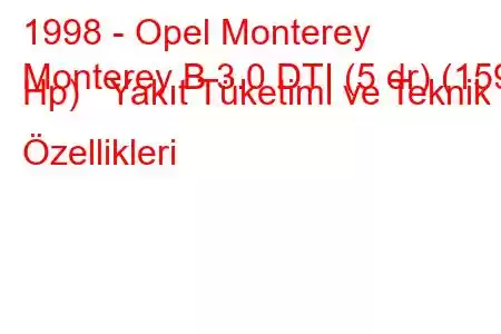 1998 - Opel Monterey
Monterey B 3.0 DTI (5 dr) (159 Hp) Yakıt Tüketimi ve Teknik Özellikleri