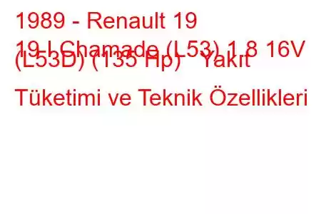 1989 - Renault 19
19 I Chamade (L53) 1.8 16V (L53D) (135 Hp) Yakıt Tüketimi ve Teknik Özellikleri