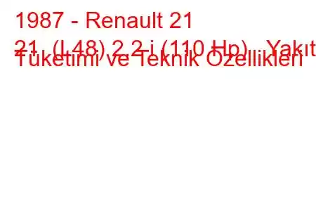 1987 - Renault 21
21 (L48) 2.2 i (110 Hp) Yakıt Tüketimi ve Teknik Özellikleri