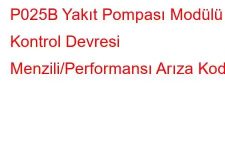 P025B Yakıt Pompası Modülü Kontrol Devresi Menzili/Performansı Arıza Kodu