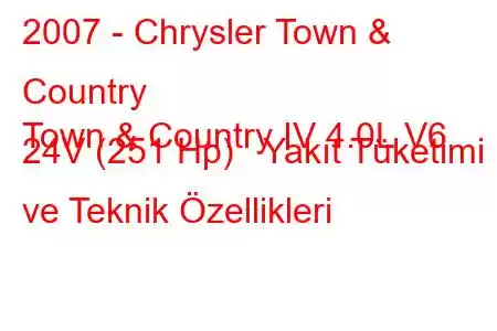 2007 - Chrysler Town & Country
Town & Country IV 4.0L V6 24V (251 Hp) Yakıt Tüketimi ve Teknik Özellikleri