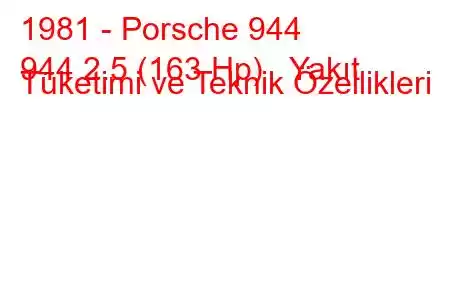 1981 - Porsche 944
944 2.5 (163 Hp) Yakıt Tüketimi ve Teknik Özellikleri