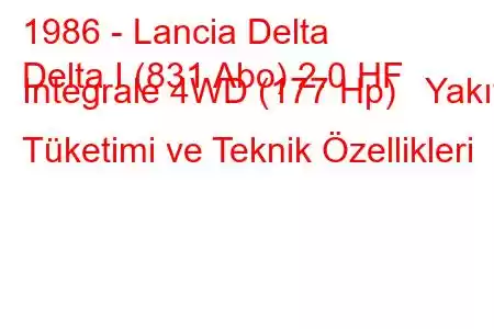 1986 - Lancia Delta
Delta I (831 Abo) 2.0 HF Integrale 4WD (177 Hp) Yakıt Tüketimi ve Teknik Özellikleri