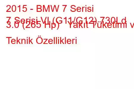 2015 - BMW 7 Serisi
7 Serisi VI (G11/G12) 730Ld 3.0 (265 Hp) Yakıt Tüketimi ve Teknik Özellikleri