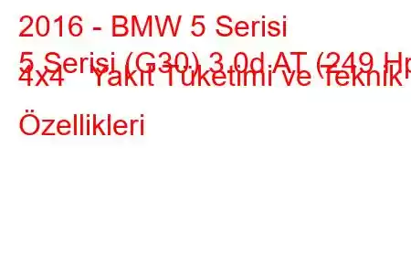 2016 - BMW 5 Serisi
5 Serisi (G30) 3.0d AT (249 Hp) 4x4 Yakıt Tüketimi ve Teknik Özellikleri