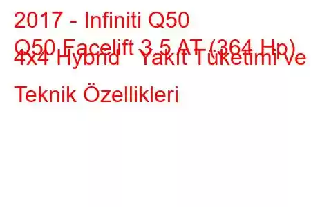 2017 - Infiniti Q50
Q50 Facelift 3.5 AT (364 Hp) 4x4 Hybrid Yakıt Tüketimi ve Teknik Özellikleri