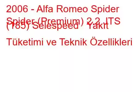 2006 - Alfa Romeo Spider
Spider (Premium) 2.2 JTS (185) Selespeed Yakıt Tüketimi ve Teknik Özellikleri