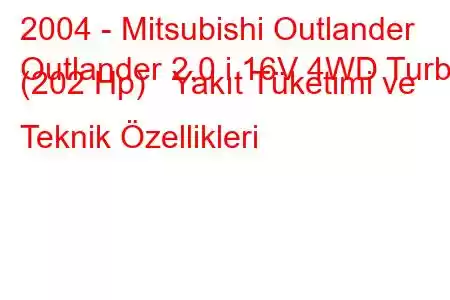 2004 - Mitsubishi Outlander
Outlander 2.0 i 16V 4WD Turbo (202 Hp) Yakıt Tüketimi ve Teknik Özellikleri