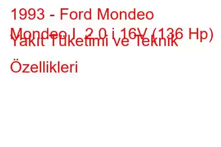 1993 - Ford Mondeo
Mondeo I 2.0 i 16V (136 Hp) Yakıt Tüketimi ve Teknik Özellikleri