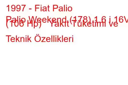 1997 - Fiat Palio
Palio Weekend (178) 1.6 i 16V (106 Hp) Yakıt Tüketimi ve Teknik Özellikleri