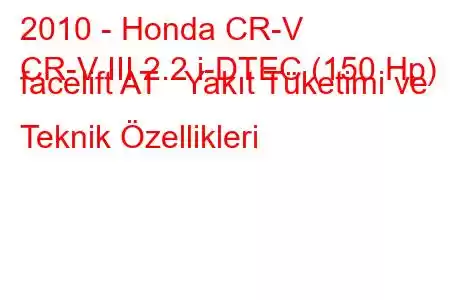 2010 - Honda CR-V
CR-V III 2.2 i-DTEC (150 Hp) facelift AT Yakıt Tüketimi ve Teknik Özellikleri